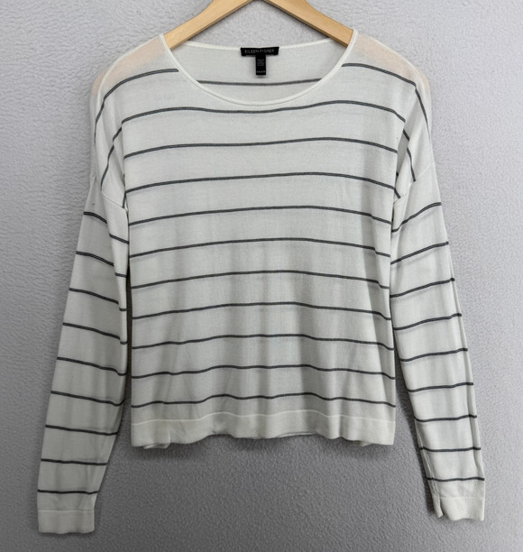 Eileen Fisher Sweaters - EILEEN FISHER Sweater 2XS Tencel Nylon Sheer Oversized Striped Pullover White